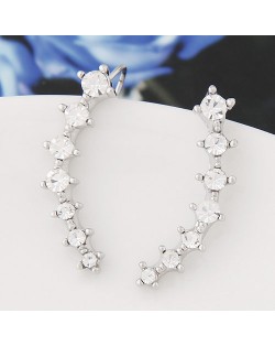 Korean Fashion Czech Rhinestone Inlaid Sweet Strip Design Silver Ear Studs
