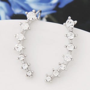 Korean Fashion Czech Rhinestone Inlaid Sweet Strip Design Silver Ear Studs