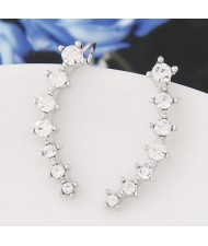Korean Fashion Czech Rhinestone Inlaid Sweet Strip Design Silver Ear Studs