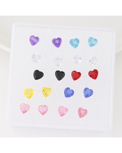 Korean Fashion Heart Shape Resin Ear Studs - One Box