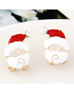 Czech Rhinestone Inlaid Oil-spot Glazed Santa Claus Fashion Ear Studs - Red