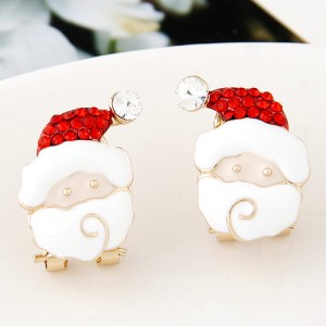 Czech Rhinestone Inlaid Oil-spot Glazed Santa Claus Fashion Ear Studs - Red