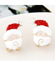Czech Rhinestone Inlaid Oil-spot Glazed Santa Claus Fashion Ear Studs - Red