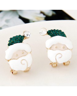 Czech Rhinestone Inlaid Oil-spot Glazed Santa Claus Fashion Ear Studs - Green