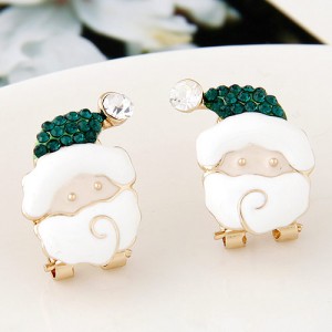 Czech Rhinestone Inlaid Oil-spot Glazed Santa Claus Fashion Ear Studs - Green