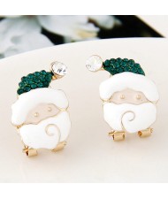 Czech Rhinestone Inlaid Oil-spot Glazed Santa Claus Fashion Ear Studs - Green