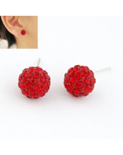 Korean Fashion Drilling Fashion Sweet Ball Shape Ear Studs - Red
