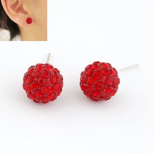 Korean Fashion Drilling Fashion Sweet Ball Shape Ear Studs - Red