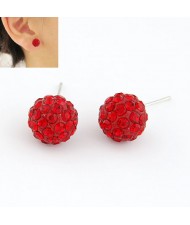 Korean Fashion Drilling Fashion Sweet Ball Shape Ear Studs - Red