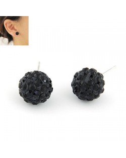 Korean Fashion Drilling Fashion Sweet Ball Shape Ear Studs - Black