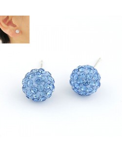 Korean Fashion Drilling Fashion Sweet Ball Shape Ear Studs - Light Blue