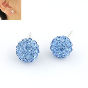Korean Fashion Drilling Fashion Sweet Ball Shape Ear Studs - Light Blue