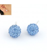 Korean Fashion Drilling Fashion Sweet Ball Shape Ear Studs - Light Blue