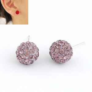 Korean Fashion Drilling Fashion Sweet Ball Shape Ear Studs - Pink