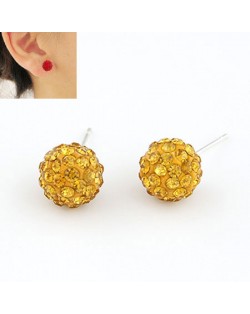 Korean Fashion Drilling Fashion Sweet Ball Shape Ear Studs - Yellow