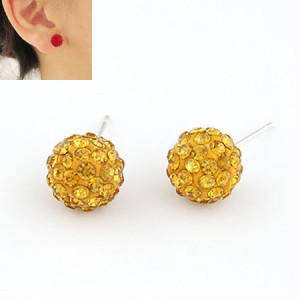 Korean Fashion Drilling Fashion Sweet Ball Shape Ear Studs - Yellow
