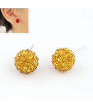 Korean Fashion Drilling Fashion Sweet Ball Shape Ear Studs - Yellow