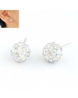 Korean Fashion Drilling Fashion Sweet Ball Shape Ear Studs - Luminous White