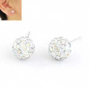 Korean Fashion Drilling Fashion Sweet Ball Shape Ear Studs - Luminous White