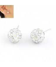 Korean Fashion Drilling Fashion Sweet Ball Shape Ear Studs - Luminous White