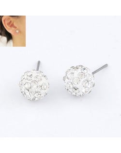 Korean Fashion Drilling Fashion Sweet Ball Shape Ear Studs - Silver White