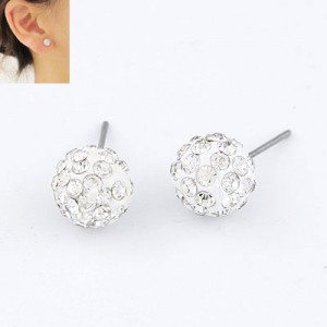 Korean Fashion Drilling Fashion Sweet Ball Shape Ear Studs - Silver White