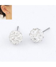 Korean Fashion Drilling Fashion Sweet Ball Shape Ear Studs - Silver White