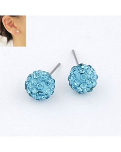 Korean Fashion Drilling Fashion Sweet Ball Shape Ear Studs - Sea Blue