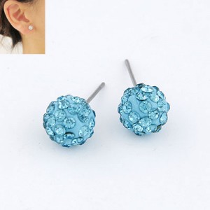 Korean Fashion Drilling Fashion Sweet Ball Shape Ear Studs - Sea Blue