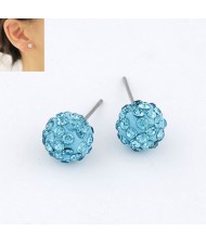 Korean Fashion Drilling Fashion Sweet Ball Shape Ear Studs - Sea Blue