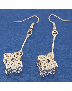 Ingenious Hollow Floral Design Dangling Cubic Fashion Earrings