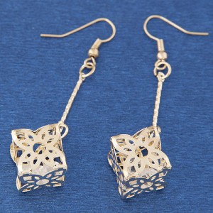 Ingenious Hollow Floral Design Dangling Cubic Fashion Earrings