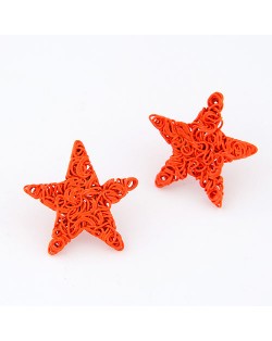 Fluorescent Color Wire Weaving Pentagram Fashion Ear Studs - Orange