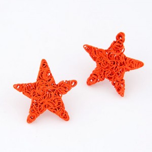 Fluorescent Color Wire Weaving Pentagram Fashion Ear Studs - Orange