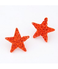 Fluorescent Color Wire Weaving Pentagram Fashion Ear Studs - Orange
