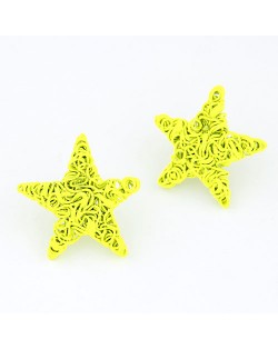 Fluorescent Color Wire Weaving Pentagram Fashion Ear Studs - Yellow
