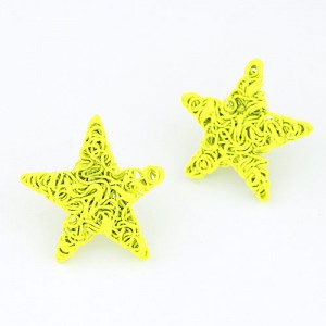 Fluorescent Color Wire Weaving Pentagram Fashion Ear Studs - Yellow