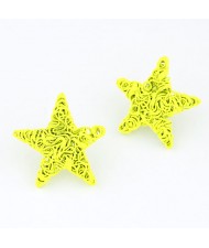 Fluorescent Color Wire Weaving Pentagram Fashion Ear Studs - Yellow