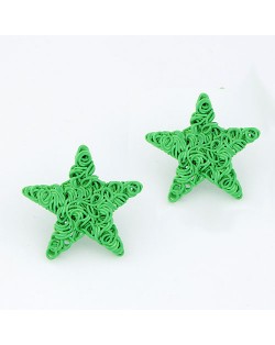 Fluorescent Color Wire Weaving Pentagram Fashion Ear Studs - Green