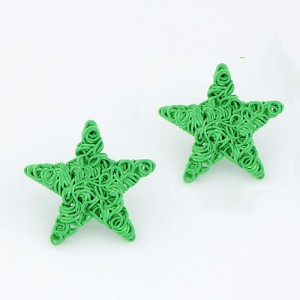 Fluorescent Color Wire Weaving Pentagram Fashion Ear Studs - Green