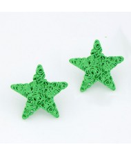 Fluorescent Color Wire Weaving Pentagram Fashion Ear Studs - Green