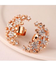 Korean Fashion Czech Rhinestone Embellished Stars Combined Moon Design Fashion Ear Studs - Copper