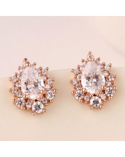 Delicate Cubic Zirconia Embedded Splendid Waterdrops Ear Studs - Copper