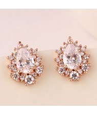 Delicate Cubic Zirconia Embedded Splendid Waterdrops Ear Studs - Copper