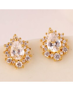 Delicate Cubic Zirconia Embedded Splendid Waterdrops Ear Studs - Golden