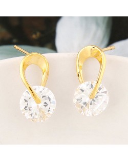 Korean Fashion Sparkling Cubic Zirconia Simplistic Style Ear Studs - Golden