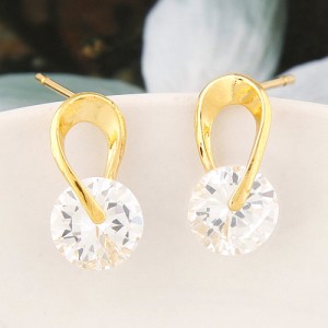 Korean Fashion Sparkling Cubic Zirconia Simplistic Style Ear Studs - Golden