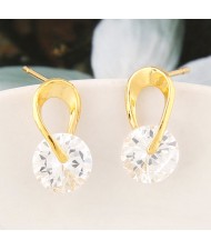 Korean Fashion Sparkling Cubic Zirconia Simplistic Style Ear Studs - Golden