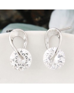 Korean Fashion Sparkling Cubic Zirconia Simplistic Style Ear Studs - Silver