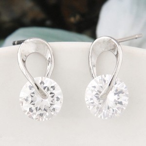 Korean Fashion Sparkling Cubic Zirconia Simplistic Style Ear Studs - Silver